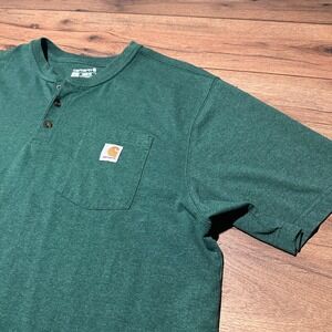 Carhartt‎ Henley Shirt Mens XL Green Loose Fit Short Sleeve Pocket Work T-Shirt